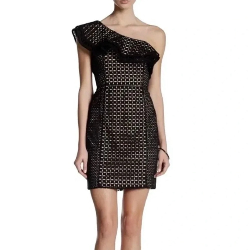 J. Crew Black One-Shoulder Dress with Ruffle